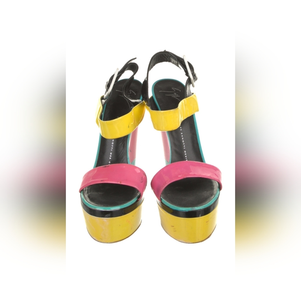 Giuseppe ZanottiPatent Leather Colorblock Pattern Sandals, Size 9.5 - Picture 3 of 5